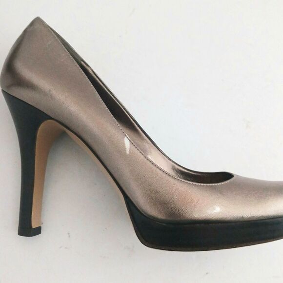 GUCCI Silver Blush Metallic Leather Platform Heels Sz 8 Made in Italy Wood Heel - Picture 9 of 16